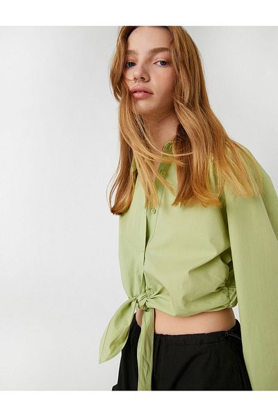 Koton Crop Poplin ing elülső nyakkendővel, hosszú ujjú gombokkal