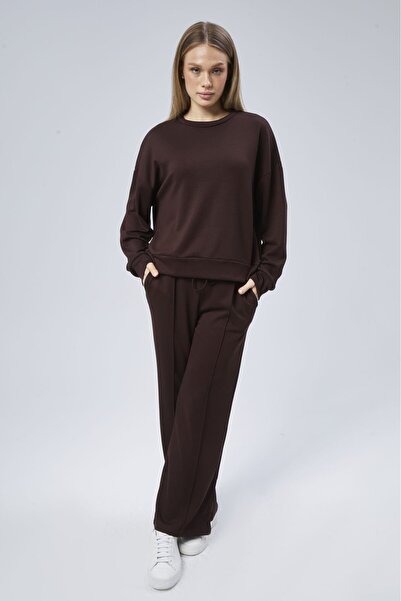 soBasic Широкі штанини - Нервурні деталі Велосипедний комір Еластичний пояс Модальний спортивний костюм - Кава