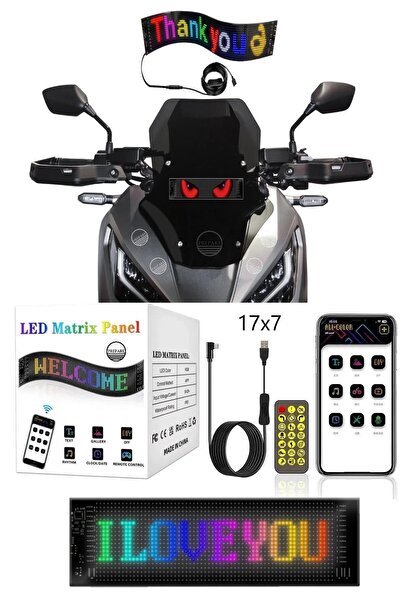 RUGGED Motosiklet İçin Led Matrx Panel 17.3x7 cm RG-B Ekran Kumandalı App Kontrollü