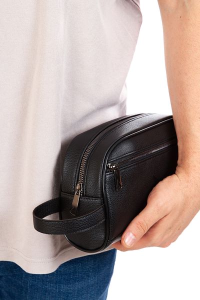 Linatigers Men's Leather Portfolio Travel Shaved Black Hand Bag And Aluminum Mechanism Card Holder