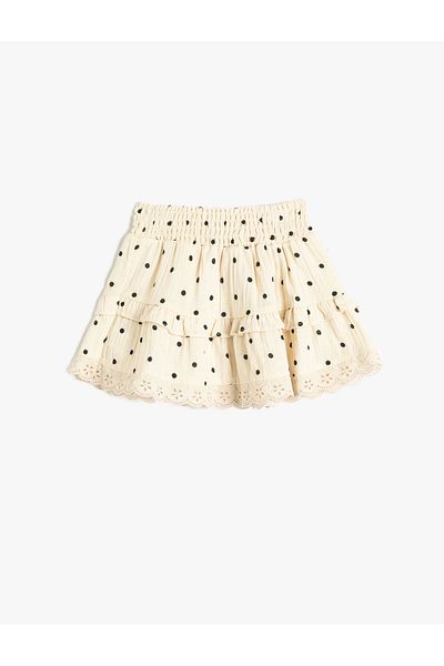 Koton Ruffle Skirt - Layered Scallop and Embroidery Detail, Elastic Waist