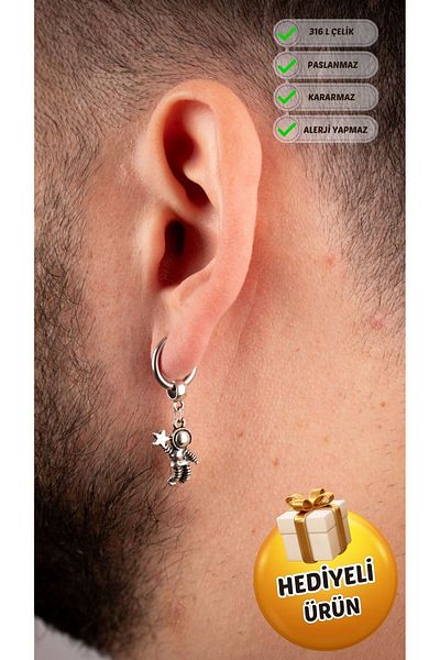 Piercing Market Steel & Silver Men's Steel Jewelry Ring Dangle Astronaut Model Earrings Does Not Darken Rust