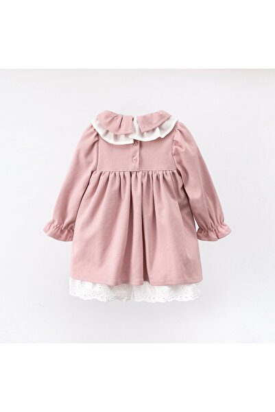 Cumino Carol Kırmızı Vizon ve Pudra Pembe Kız Çocuk Elbisesi 9-12-18-24 Ay