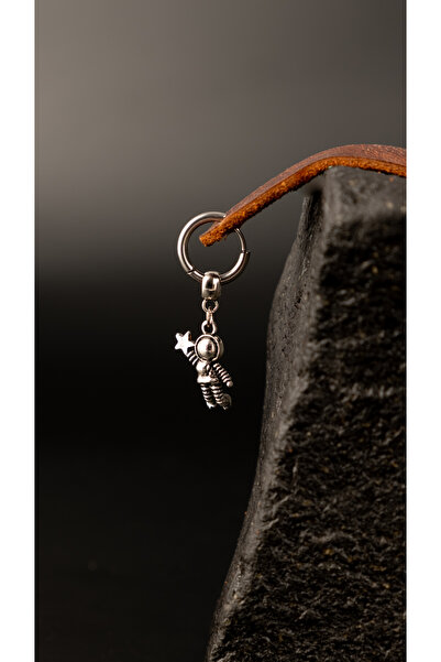 Piercing Market Steel & Silver Erkek Çelik Takı Halka Sallantılı Astronot Model Küpe Paslanma Kararma Yapmaz