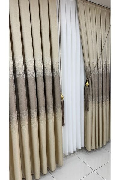 Fon Dünyası Single Wing Cream Coffee Board Background Curtain Damaks