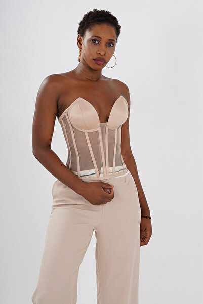 Metay Design Bej Korse Büstiyer Kedi Kulağı Model