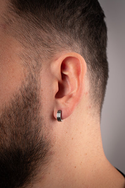 Piercing Market Steel & Silver Erkek Çelik Takı Desenli Halka Model Küpe Paslanma Kararma Yapmaz