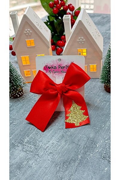 Toka Perisi Kırmızı Saten Kurdela Baskılı Fiyonk Toka