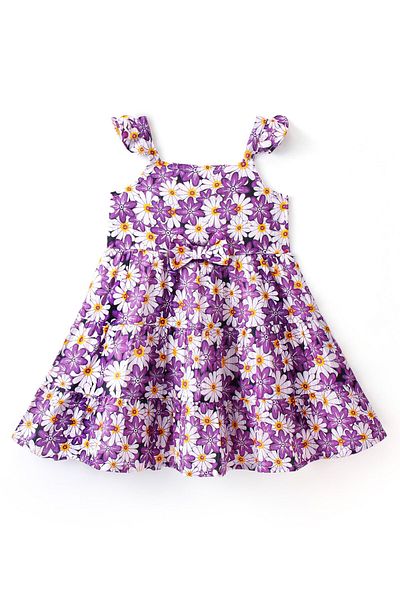Babyhug Babyhug 100% Cotton Dobby Sleeveless Frock Floral Print - Purple