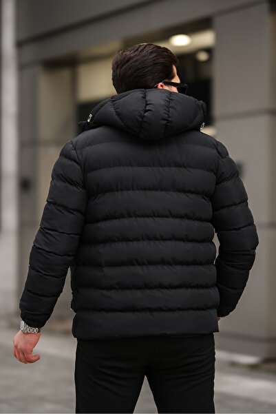 Rogyi Tekstil Ανδρικό χειμωνιάτικο φουσκωτό παλτό με αποσπώμενη κουκούλα, κρύο και αντιανεμικό