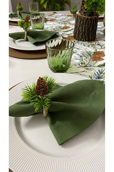 Runner Supla Home 6 adet yeşil kare duc keteni peçete kumaş peçete ( 35*35 )