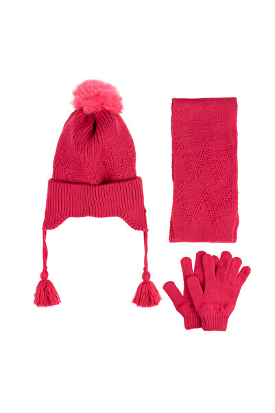 Kitti Kıttı Scarki Beret Gloves Set - 4-8 Years Old Girl (Double Layer Fleece Beres)