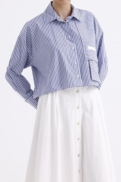 QOOQUP QOOQ Çizgili Crop Gömlek