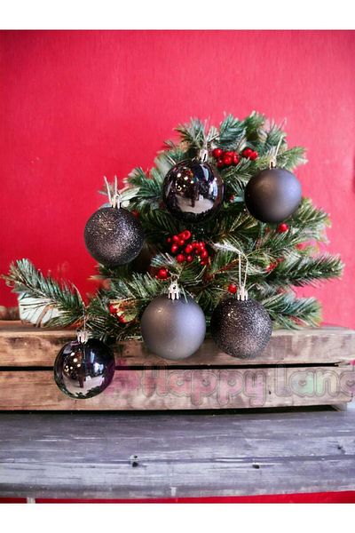 Happyland Christmas Pine Tree Ornament Black 6 Pcs Christmas Ball 6 cm Black Christmas Cici Ball