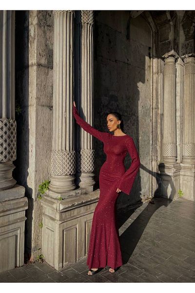 S&A Collectionn Rochie lungă cu clopot argintiu fără spate pentru femei