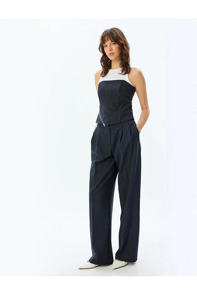 Koton Kt - X Sima Tarkan - Fabric Pleated Trousers with Wide Leg Pockets