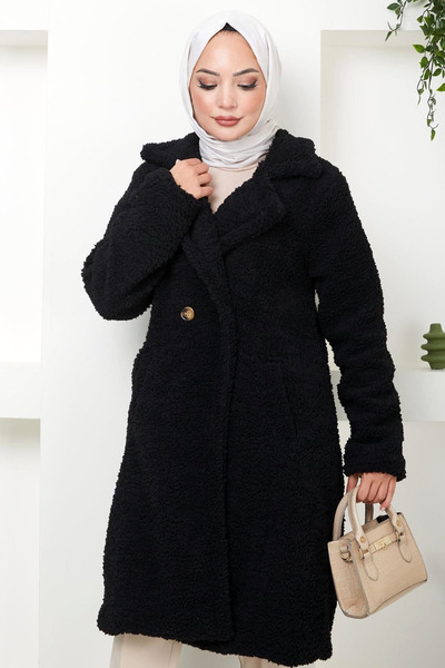 Vivika Astarlı Diz Üstü Ceket Yakalı Çift Düğmeli Fileto Cepli Şık ve Cool As...