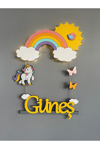 Atölye Selçukum Gökkuşağı Işıkla Ahşap Bebek Kapı Süsü