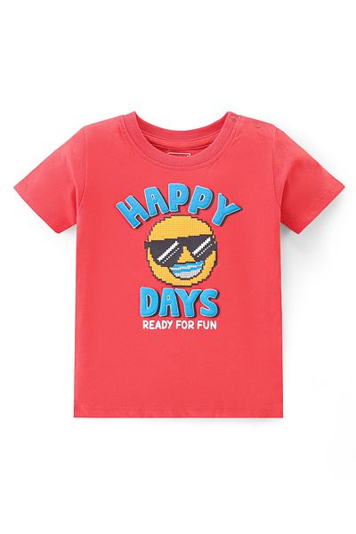 Babyhug Cotton Half Sleeves T-Shirt With Smiley Graphics - Red