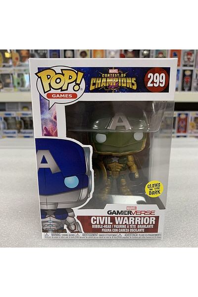 Funko حفل ألعاب البوب للأبطال - رأس مزركش من الفينيل للمحاربين المدنيين # 299، مجسم متوهج في الظلام