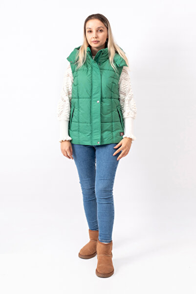 C&S Hooded Rectangular Patterned Oversize Modern Women's Inflatable Vest