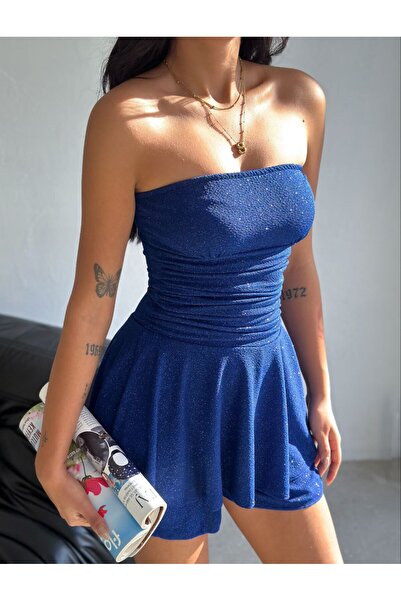 OlaLady Kadın Straplez Sandy Kumaş Şortlu Prenses Etek Mini Kloş Elbise