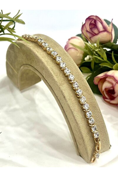 XUPING JEWELRY Beyaz Taşlı Kalın Su Yolu Bileklik (18K ROSE/17-19CM)