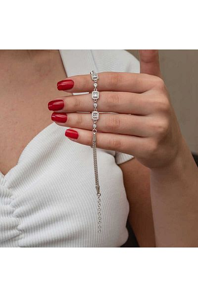 Skygo Silver Triple Baguette Stone Women's Bracelet
