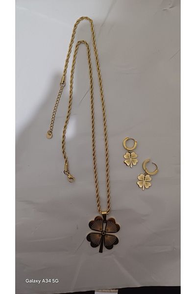 ESMERAY STEEL Set of Superior Steel Luck Clover Necklace and Earrings.