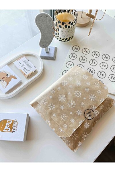 Dekals 10 Adet Orta Boy Kar Desenli Hediye Poşeti Hediye Ambalaj Paketi Kese Kağıdı 18x30
