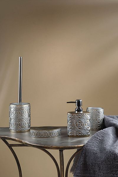İrya Cass 4 Piece Grey Σετ Μπάνιου - Βούρτσα Τουαλέτας με Διανομέα Υγρού, Στερεό Σαπούνι και Βούρτσα Οδοντόβουρτσας