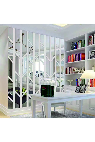 şamaksesuar (20 ADET) GEOMETRİK BAMBU SANAT GÜMÜŞ Ayna Pleksi Duvar Dekoratif...