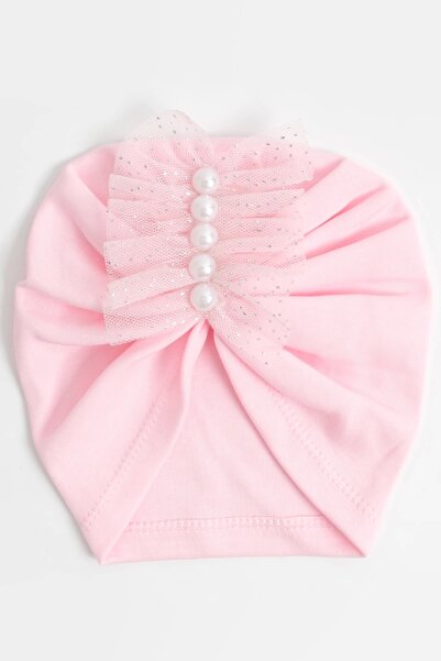 LOGO AKSESUAR Kız Bebek İncili Tül Pamuklu Bone