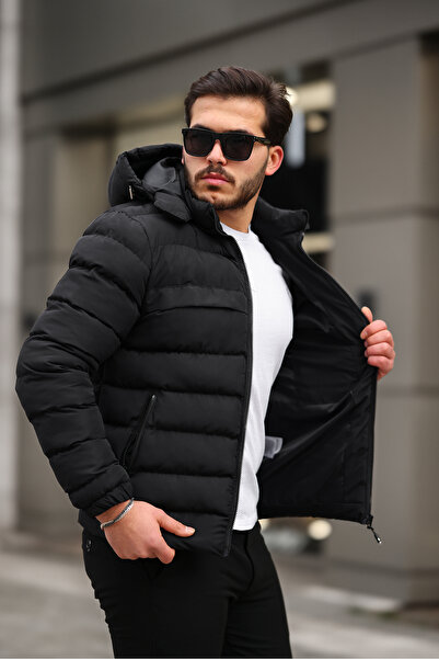 Rogyi Tekstil Водостудено и ветроустойчиво мъжко надуваемо зимно палто с първокласно качество и подвижна качулка