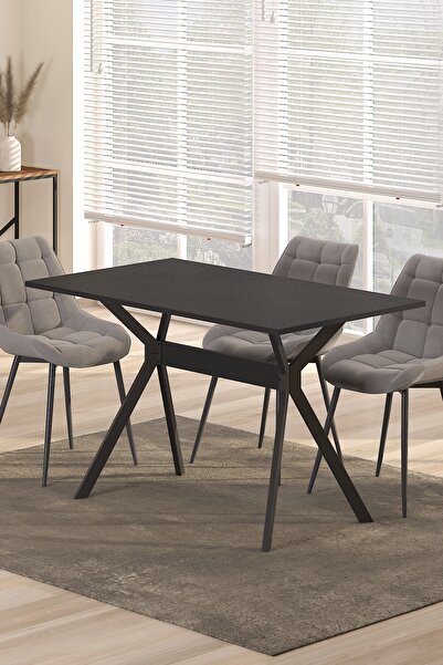 TOLIAHOME Ventora Yemek Masası Siyah Renk Metal Ayaklı Mutfak Masası Yemek Ma...