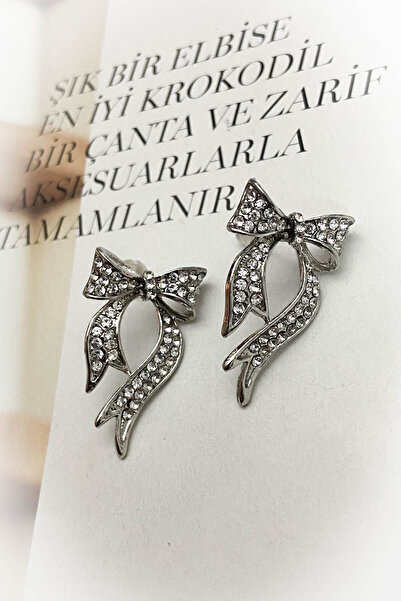 roshel Stone Bow Model Plated Earrings 2 Different Color Options