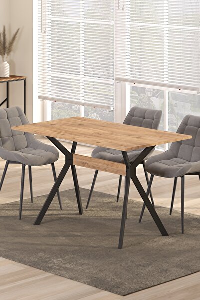 TOLIAHOME Ventora Yemek Masası Atlantik Çam Renk Metal Ayaklı Mutfak Masası Y...