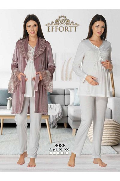 Effort Pijama Venera Effort Maternity Lace Detailed Elegant 4-Piece Luxury Pajamas Set