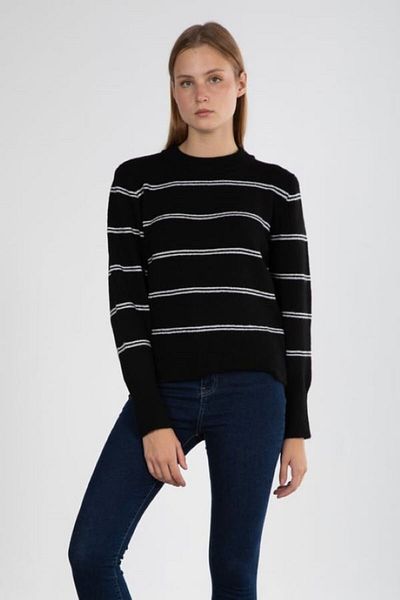 Leila Black and White Striped Wool Pullover