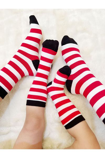 vikivin bebe Red Striped Mother Kids Socks Set