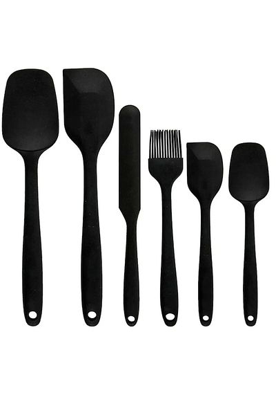 Rosemor 6-Piece Black Silicone Spatula Brush Set for Practical Meal Prep