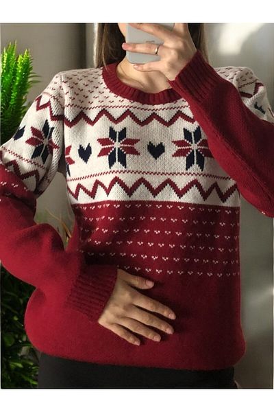 Flow Mi̇sseale Claret Red Cycling Collar Sweater