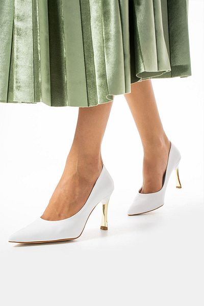 Güllü Shoes Comfortable White Matte Stiletto - Vegan Leather, Daily and Special Day Women's Heeled Shoes