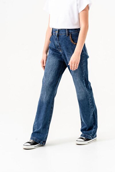 GİYİCEM Kız Çocuk Çoban Dikişli Kot Pantolon 2164