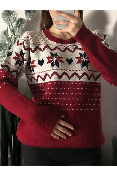 Flow Mi̇sseale Claret Red Cycling Collar Sweater