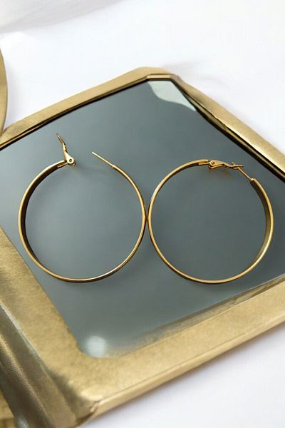 ESMERAY STEEL Superior Vip Steel Gold 5 cm Hoop Earrings