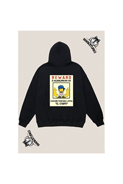 MarkaTurko EL CHAPO سويت شيرت أسود بغطاء للرأس مطبوع بتصميم مخصص للجنسين 505-53