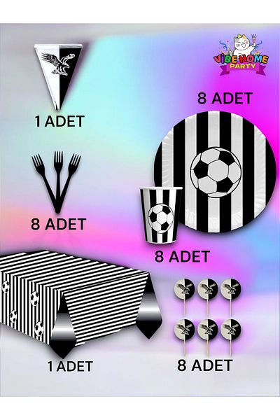 VibeHome Black and White Fan Premium Set for 8 - Birthday Party and Fun Events