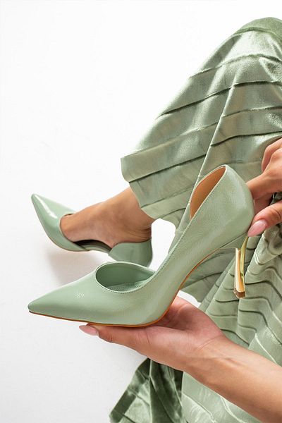 Güllü Shoes Tocuri de damă din piele vegană din piele lacuită verde deschis - pentru ocazii zilnice și speciale confortabile