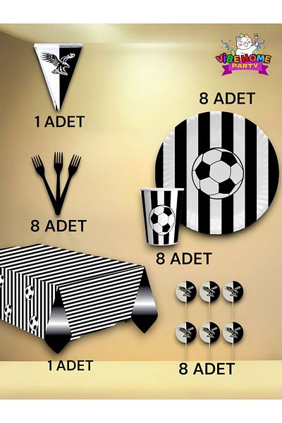 VibeHome Black and White Fan Premium Set for 8 - Birthday Party and Fun Events